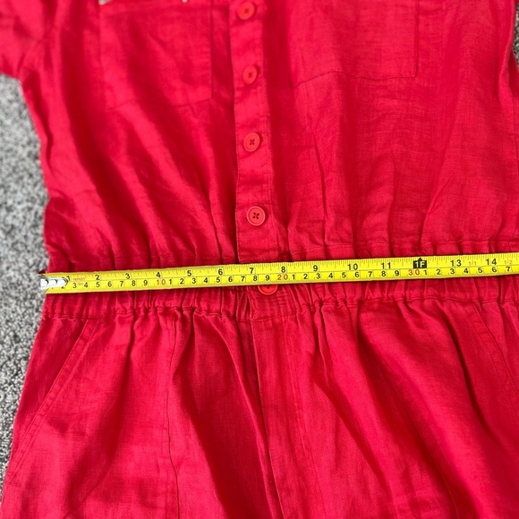 NWOT Blank NYC 100% Linen Short Sleeve Collared Elastic Waist Red Romper Size L - Picture 11 of 15